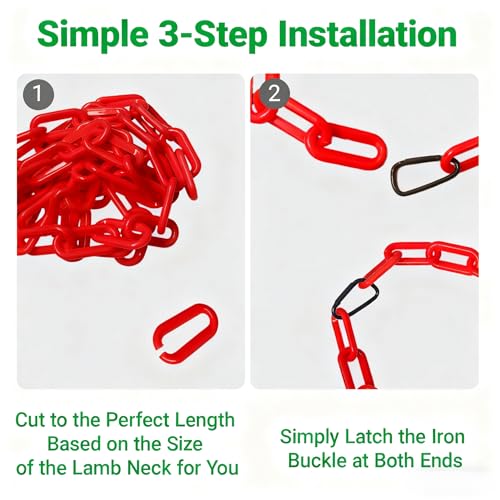 10FT Breakaway Livestock Goat Collars - Customizable into 6 Individual Adjustable Safety Collars, Plastic Chain with Quick-Release Links for Goats, Sheep, Alpacas (Red)