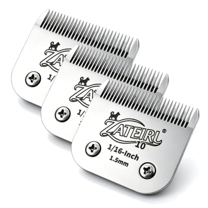 Size 10 Detachable Pet Grooming Clipper Blade with Ceramic Cutter, 1.5mm 1/16 Inch Cut Length, Silver, Compatible with Andis, Oster A5, Wahl KM10, 3 Pack - color: Silver, size: 10# 1.5mm - 3 Pack