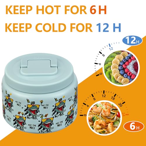 PIQUEBAR 8oz Kids Thermo for Hot Food,Small Lunch Thermo Food Container Stainless Steel,Easy Open Wide Mouth Thermo for Hot Cold Food for Preschool Travel - color: Blue Dinosaur