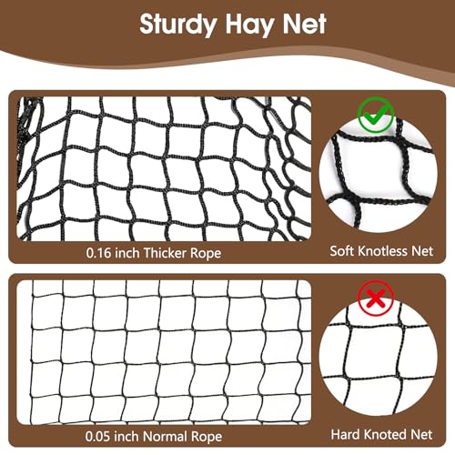 4x4 Ft Round Bale Hay Nets for Horses, Heavy Duty Slow Feed Hay Net