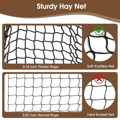 4x4 Ft Round Bale Hay Nets for Horses, Heavy Duty Slow Feed Hay Net