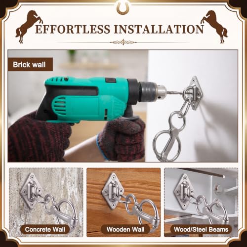Tudomro 4 Sets Horse Tie Ring, Upgraded Tack and Supplies, 304 Stainless Steel Safe Horse Accessories, Tie Ring Training Equipment with Eye Bolt and Snaps Saddle