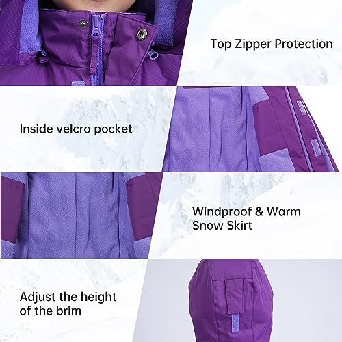 YINGJIELIDE Boy's Waterproof Ski Jacket,Kids Outdoor Snowboarding windproof Jacket,Fleece Lined Hooded,Warm Winter Snow Coat - color: Purple, size: 13 Years