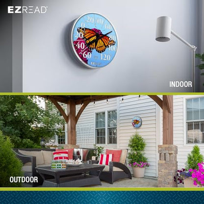 EZREAD Hanging Dial Thermometer 840-1235 Weather Thermometers for Indoor and Outdoor Use, Large 12.5 Inch Diameter, Easy to Read Numbers, Butterfly - color: Butterfly