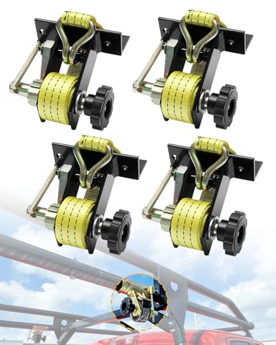 Ladder Rack Ratchet Straps, Truck Rack Straps, 1.4" Black Square Tube Mount - color: Yellow (4 pcs), size: Black Square Tube