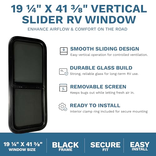 ProCamp RV Window 18x40 | Vertical Slider, Screen & Trim Ring