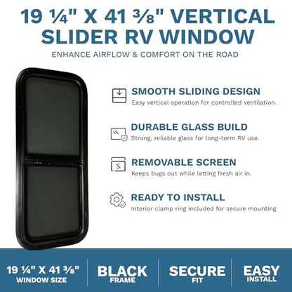 ProCamp RV Window 18x40 | Vertical Slider, Screen & Trim Ring