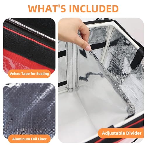 TooCust Large Insulated Food Delivery Bag with Fixed Base and Internal Frame, XL-18.1"x13.8"x13.8", Commercial Pizza Delivery Bag w/Divider, Waterproof & Foldable Catering Bag Food Deliveries, Red - color: Red, size: XL-18.1"x13.8"x13.8"