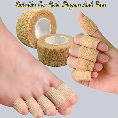 6 Pack Self Adhesive Bandages 1"x5yds, Elastic Cohesive Wrap Tape for Sports Injuries, First Aid, Ankle Wrist, No Clips or Sticky Residue, Breathable Skin Tone for Humans & Pets