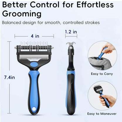 3-in-1 Professional Pet Grooming Brush for Dogs & Cats – Dematting Comb, Undercoat Rake & Deshedding Tool for Long & Short Hair, Heavy Shedding & Matted Fur (Blue)