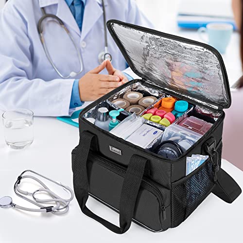 Trunab Insulated Medical Bag with Dividers, Medicine Pouch, Black - color: Black, size: Large