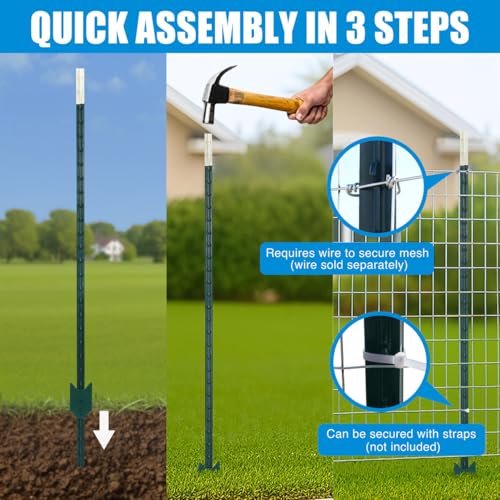 Fencer Wire 12.5-Gauge 5 ft. x 100 ft. Galvanized Welded Fence Wire Roll with 15 pcs 7 ft T-Posts, Farm & Garden Fencing Kit