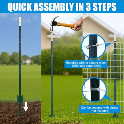 Fencer Wire 12.5-Gauge 5 ft. x 100 ft. Galvanized Welded Fence Wire Roll with 15 pcs 7 ft T-Posts, Farm & Garden Fencing Kit
