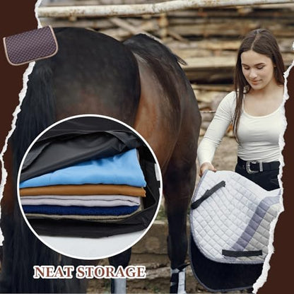 English Saddle Pad Bag Oxford Cloth Multiple Compartments Horse Saddle Pads Convenient Western Storage for Horses Grommets Multi Carrier for Equestrian Air Circulation