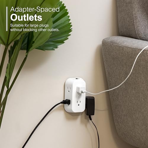 GE 6-Outlet Extender, 2 Pack, Grounded Wall Tap, 3-Prong
