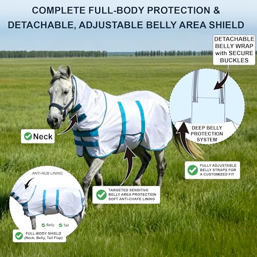 Mini Horse & Pony Mesh Fly Sheet with Neck & Belly Wrap White 42 - color: White, size: 42"