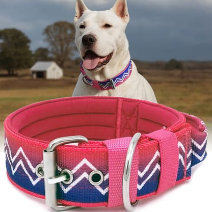 Dog Collar for Large Dogs,2 in Wide Heavy Duty,Pressure-Relief Padded, B-L - color: Cotton Wave, size: L