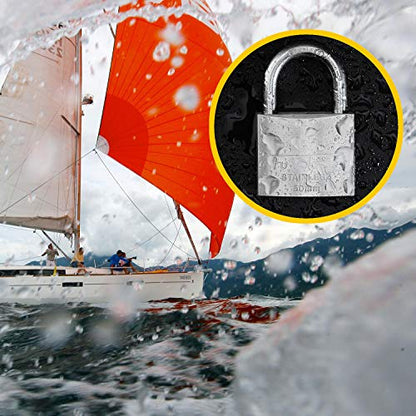 Stainless Steel Pin Tumbler Padlock, 304 Marine Series, Weatherproof, 2 inch Wide Body, Long Shackle, Keyed Different - color: FUPS150L