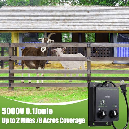 MorningRo 2-Mile 5000V 0.1Joule Electric Fence for Preventing Animals Intruding, 50 Black Fence Insulator and 1 Socket Tool, 250ft Aluminum Wire for Electric Fencing Grid System Accessories - size: 76M