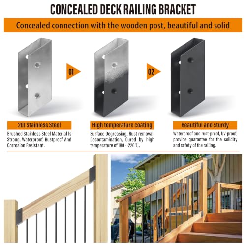 30° Stair Stainless Steel Deck Railing Brackets Connectors for 2"x4" (Actual 1.5"x3.5") Railing Wood Post (4 Pair) - size: Angle 30°