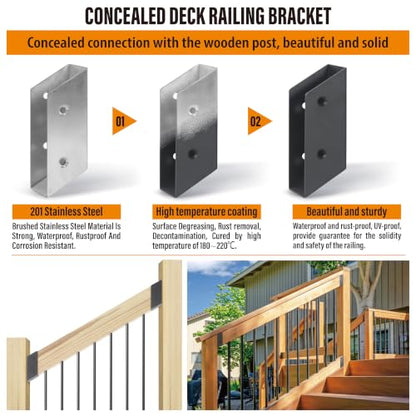 30° Stair Stainless Steel Deck Railing Brackets Connectors for 2"x4" (Actual 1.5"x3.5") Railing Wood Post (4 Pair) - size: Angle 30°