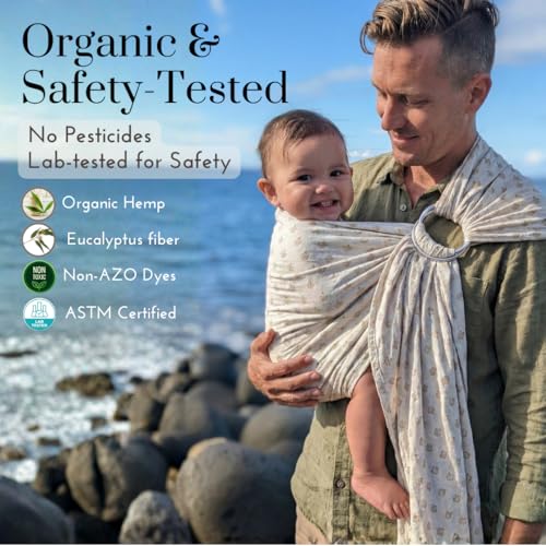 Organic Baby Ring Sling Carrier – Boho Hemp & Eucalyptus Wrap for Newborn to Toddler – Non-Toxic, ASTM-Certified, Ergonomic, Gift Box Included – Azure Sky - color: Azure Sky