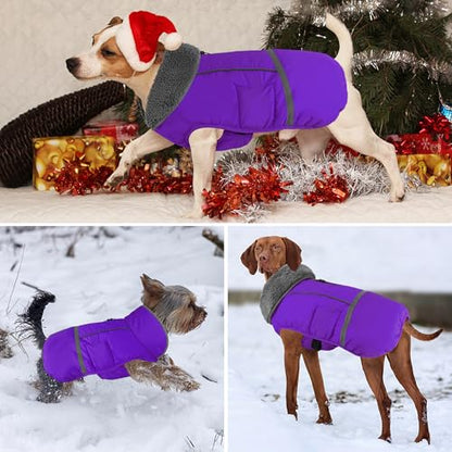 Dogcheer Warm Dog Coat, Christmas Dog Jacket Waterproof Puppy Winter Coat with Buckles, Reflective Adjustable Pet Snow Jacket Turtleneck Fleece Sweater for Small Medium Large Dogs - Purple, S - color: Purple, size: Small