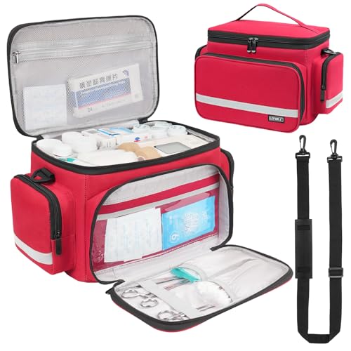 LEFOR·Z Small Medical Bag,First Aid Bag Empty,Home Health Nurse Bag with Detachable Divider,Medical Supplies Storage Tote for Nursing Student,Therapist,Doctors,Red(11.7x7.6x8inch) - style: Red-small