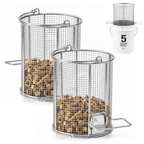 2 Pcs 1/4″ Mesh 5 Gallon Dip and Drain Stainless Steel Part Cleaning Strainer Basket for Buckets, Swing Handle, for Mechanics Auto Parts Washing Garage Shop Home Workshop, Bucket Not Included - size: 5 Gallon,1/4″