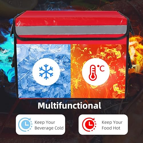 TooCust Large Insulated Food Delivery Bag with Fixed Base and Internal Frame, L-17.7"x11.4"x13", Commercial Pizza Delivery Bag w/Divider, Waterproof & Foldable Catering Bag Food Deliveries, Red - color: Red, size: L-17.7"x11.4"x13"