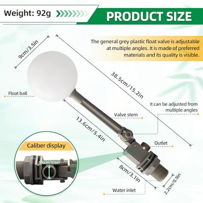 2 Pack Float Valve 3/4 Inch Automatic Water Level Control Adjustable Arm