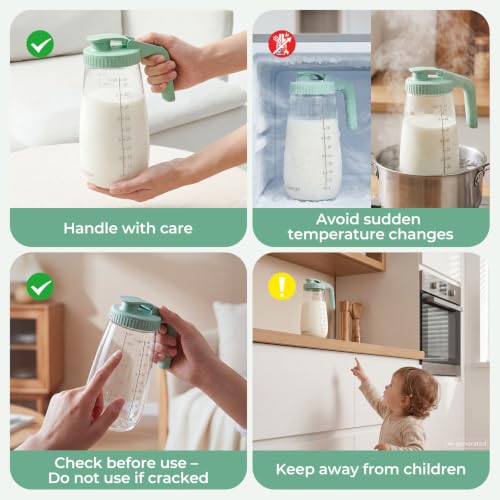 Momcozy Breast Milk Pitcher, Glass Storage Container Wide Mouth, 48oz 1pc - color: Green, size: 48 Ounce-1 Count