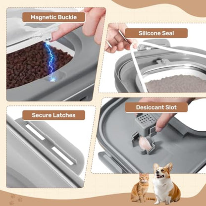SEWIU Dog Food Storage Container Up to 2pack*20LB,Collapsible Dog Food Container with Travel Silicone Bowl and Scoop for Dog/Cat/Bird Food/Cat litter,Keep Dry Food Fresh,Easy to Move. - color: 2-20LB-gray