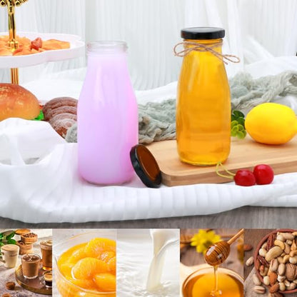 QAPPDA 12 oz Glass Bottles, Clear Glass Milk Bottles with Black Lids - color: Black Lid