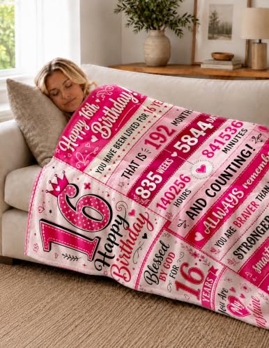 Sweet 16 Gifts for Girls, 16th Birthday Blanket, Stuff for 16 Year Old | 16 Year Old Girl Birthday Gift Ideas, Birthday Thanksgiving Christmas Sweet Sixteen Gift, Soft Throw Flannel Blanket 50*60 - color: 16 Pink Checkered