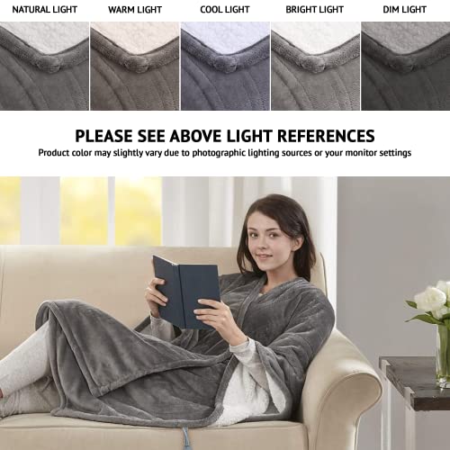 Beautyrest Wearable Electric Poncho Wrap Blanket, Ultra Soft Sherpa & Berber Fleece Heated Throw with Low EMF,UL Certified & OEKO-TEX,3 Heat Settings & 2 Hour Auto Shutoff, Gift-Ready, 50" x 64",Grey - color: Grey, size: 50 in x 64 in