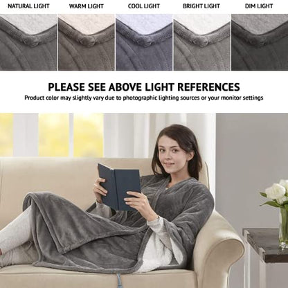 Beautyrest Wearable Electric Poncho Wrap Blanket, Ultra Soft Sherpa & Berber Fleece Heated Throw with Low EMF,UL Certified & OEKO-TEX,3 Heat Settings & 2 Hour Auto Shutoff, Gift-Ready, 50" x 64",Grey - color: Grey, size: 50 in x 64 in