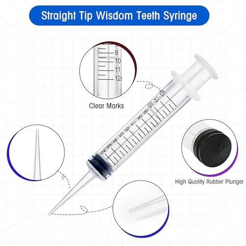 7Pack Wisdom Teeth Dental Syringe, 12ml/cc Straight Tip & Measurement | Straight Dental Irrigation Syringes, Disposable Sealed for Tooth Care, Oral Tonsil Stone, Feeding - style: 12ml/cc Straight Tip