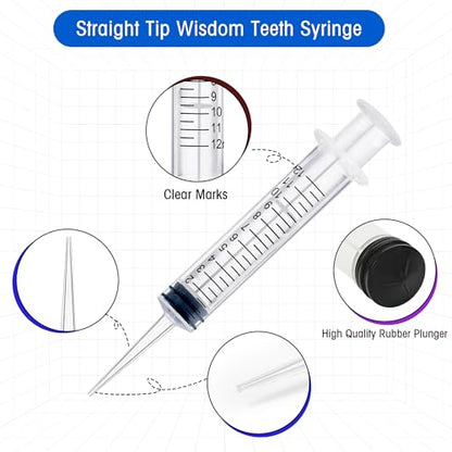7Pack Wisdom Teeth Dental Syringe, 12ml/cc Straight Tip & Measurement | Straight Dental Irrigation Syringes, Disposable Sealed for Tooth Care, Oral Tonsil Stone, Feeding - style: 12ml/cc Straight Tip