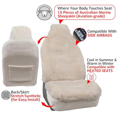 Aegis Cover Sheepskin Seat Cover Genuine Australian Merino Wool Front Seat Cover Luxury Dense Pelt Universal Fit for Most Cars, SUVs, Trucks, Bucket-Style, 54 X 22 Inches (Sand) - color: Sand