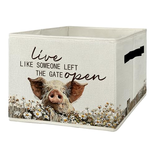 Rustic Pig Storage Bins & Boxes with Handles, Farmhouse Pig Foldable Basket for Organizing, Collapsible Storage Basket for Bedroom Bathroom Clothes Toys - color: Not Applicabble