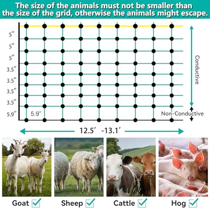 PPOLB Electric Fence Netting - 35.4" H x 164' L, Portable Movable Livestock Nets Mesh for Goats, Sheep, Hogs, Dog, All-Purpose Electric Fencing for Backyards, Homesteaders, Farms Ranches, and Gardens - size: 35.4" H x 164' L Livestock