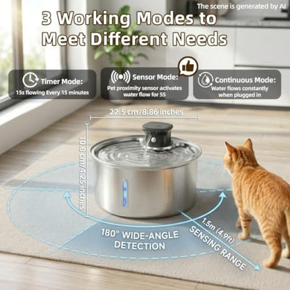 Jzlapro Wireless Cat Water Fountain,108oz Stainless Steel,Battery Operated