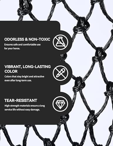 2-Pack 48’’ Length Hay Nets for Horses Slow Feed w/Drawstring Closure Hay Bags for Horses & Livestock-1.25" Black - size: 1.25"