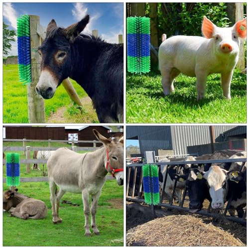 4PCS Livestock Scratching Brush Goat Scratching Tool Post Massage Grooming Brush with 8 Screws for Animals Back Scratcher Itch Brushes for Cattle, Sheep, Horses, Pigs,Cow(4, Green) - color: Green
