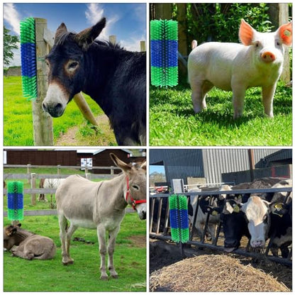 4PCS Livestock Scratching Brush Goat Scratching Tool Post Massage Grooming Brush with 8 Screws for Animals Back Scratcher Itch Brushes for Cattle, Sheep, Horses, Pigs,Cow(4, Green) - color: Green
