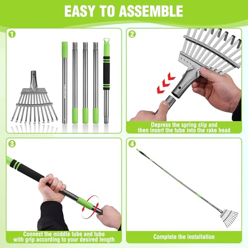 WORKPRO Rake, Small Rake for Leaves with 72” Adjustable Long Handle - size: 11 TINE
