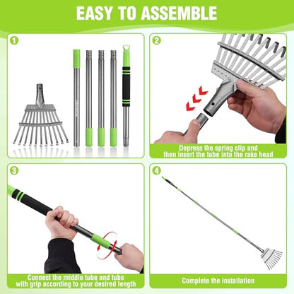 WORKPRO Rake, Small Rake for Leaves with 72” Adjustable Long Handle - size: 11 TINE