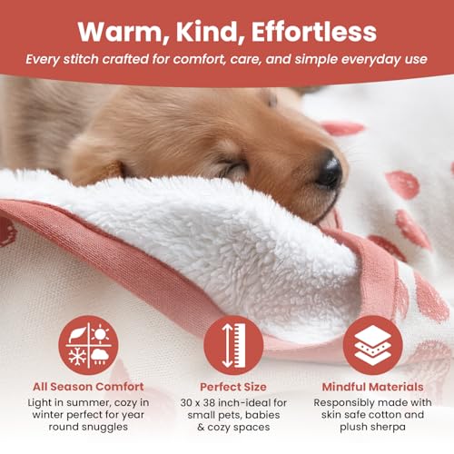 Baby & Pet Blanket 100% Cotton with Sherpa Fleece – Soft Stroller & Cuddle Blanket for Baby, Dog & Cat – Breathable, Hypoallergenic, Washable – 76×96 cm Amber Glow - color: Amber Glow/Beige
