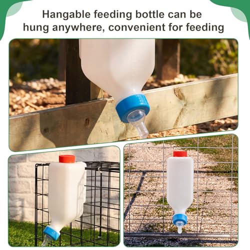 4 Sets Lamb Goat Feeding Bottles with Silicone Nipples, Thickened Heavy Duty Upside Down Hanging with Measurement Marks, Livestock Nursing Bottle for Lamb Goat Fawn Puppies Farm Use (500ml) - size: 500ml